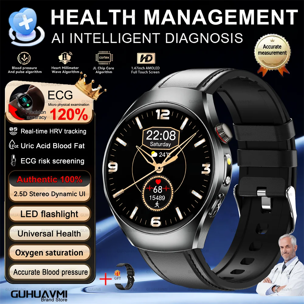 Health Smart Watch Bluetooth Call ECG+PPG BP Uric Acid Lipid 24h Heart Rate
