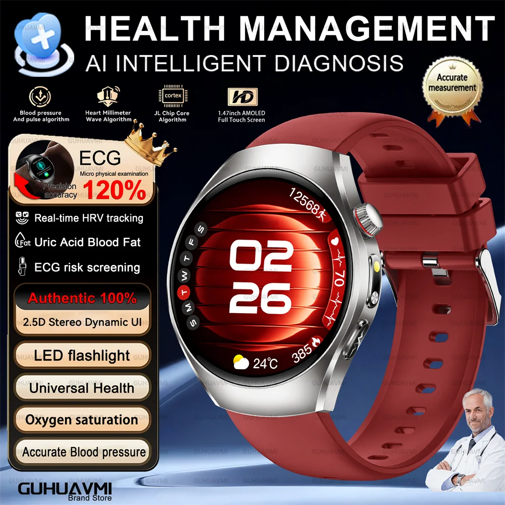 Health Smart Watch Bluetooth Call ECG+PPG BP Uric Acid Lipid 24h Heart Rate
