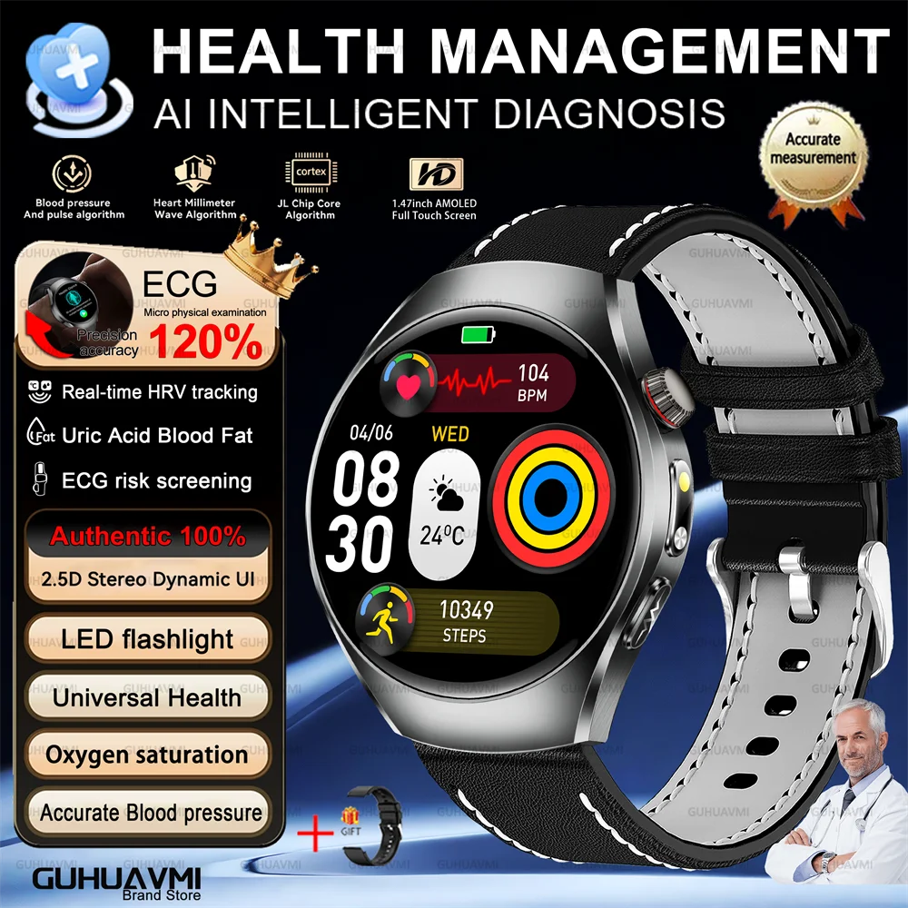 Health Smart Watch Bluetooth Call ECG+PPG BP Uric Acid Lipid 24h Heart Rate