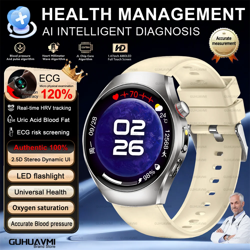 Health Smart Watch Bluetooth Call ECG+PPG BP Uric Acid Lipid 24h Heart Rate