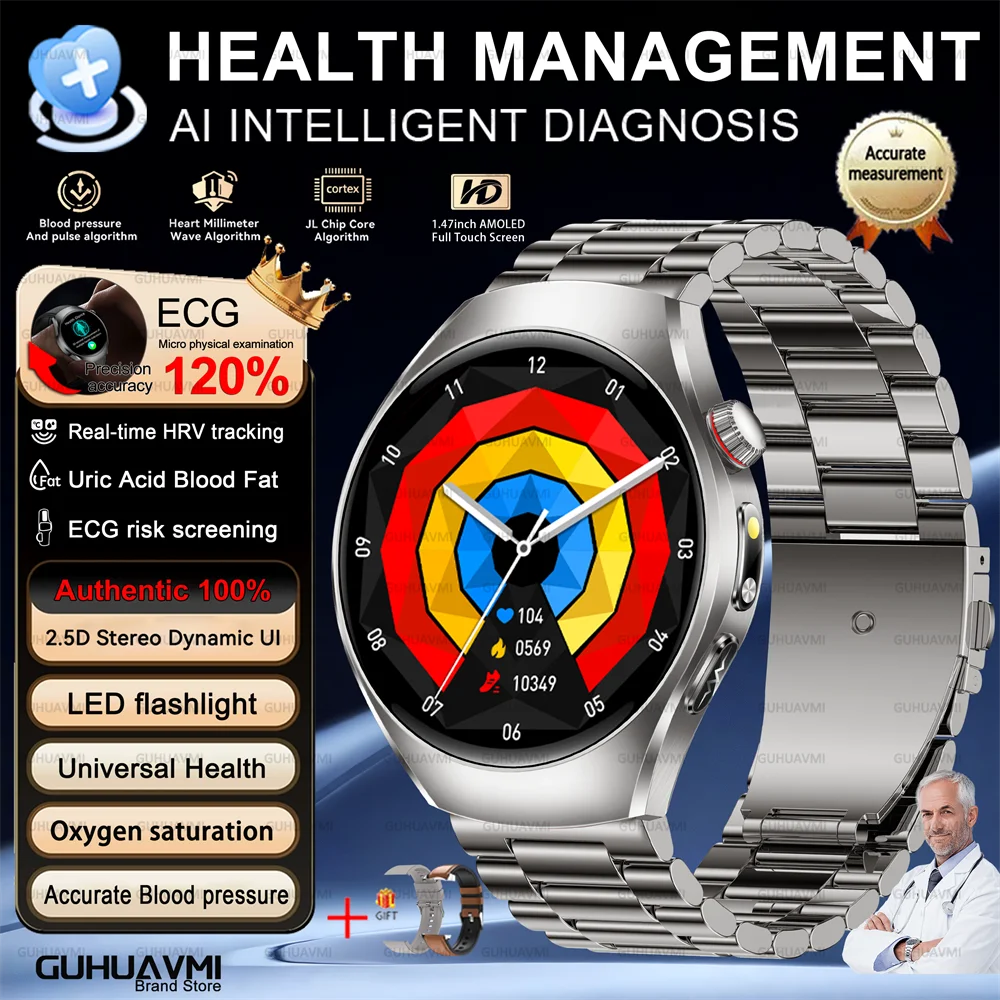 Health Smart Watch Bluetooth Call ECG+PPG BP Uric Acid Lipid 24h Heart Rate