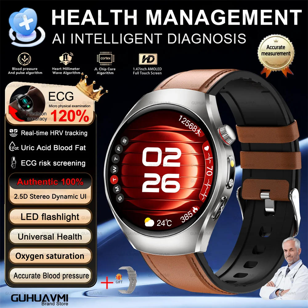 Health Smart Watch Bluetooth Call ECG+PPG BP Uric Acid Lipid 24h Heart Rate