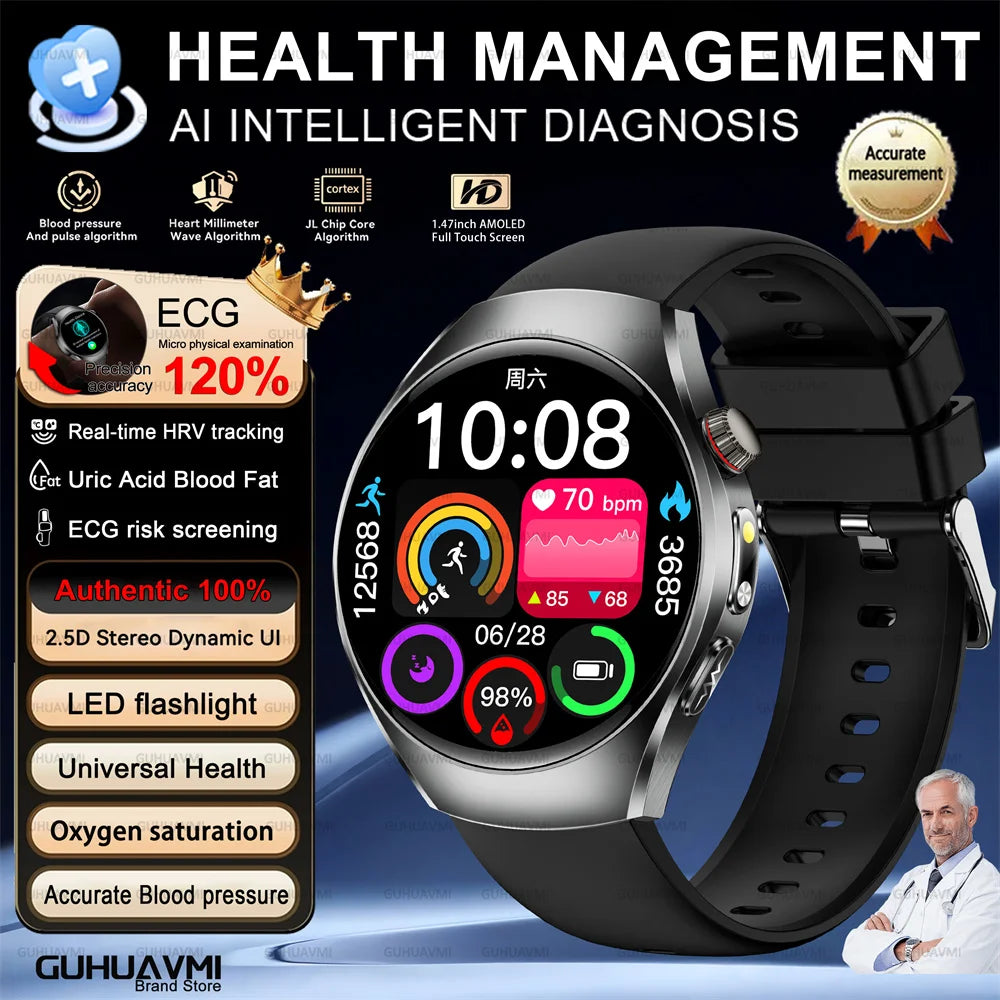 Health Smart Watch Bluetooth Call ECG+PPG BP Uric Acid Lipid 24h Heart Rate