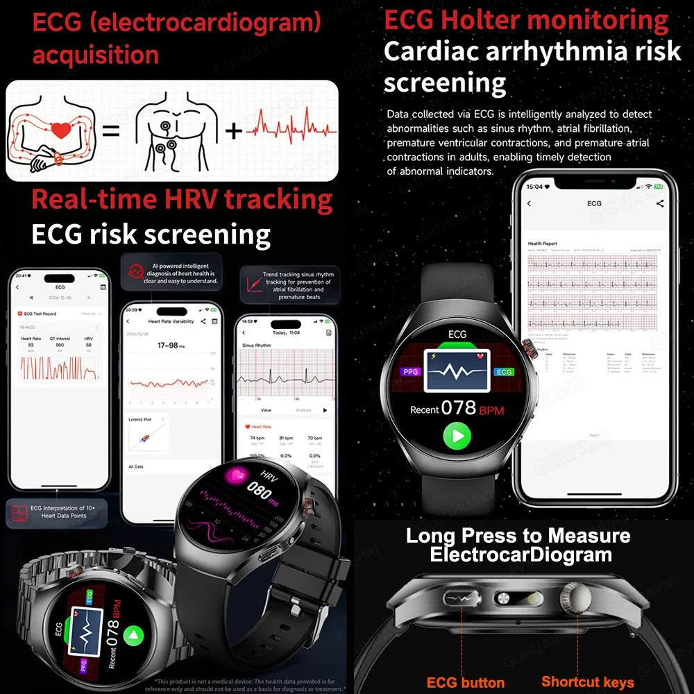 Health Smart Watch Bluetooth Call ECG+PPG BP Uric Acid Lipid 24h Heart Rate