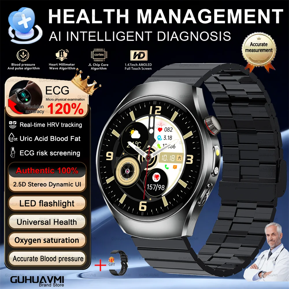 Health Smart Watch Bluetooth Call ECG+PPG BP Uric Acid Lipid 24h Heart Rate